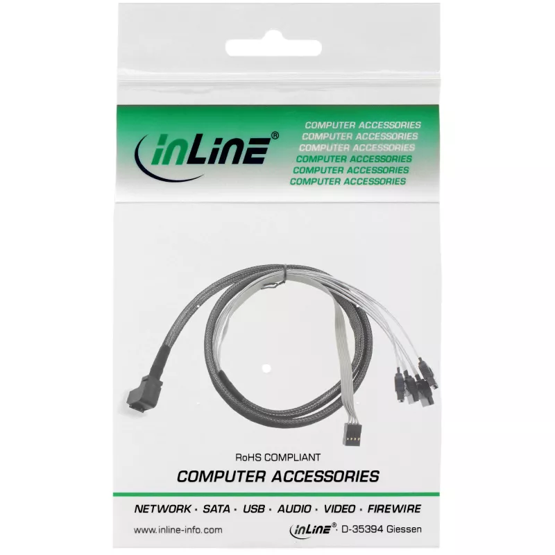 InLine Mini SAS HD kaabel SFF-8643 nurga all 4x SATA + Sideband 0,5m