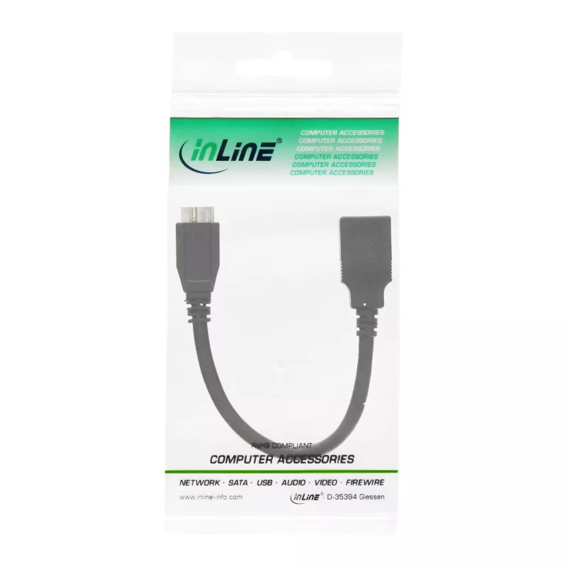 InLine Micro USB 3.0 OTG Adapteri kaabel, Micro B-pistik -> USB Type A-pesa, 0,15 m