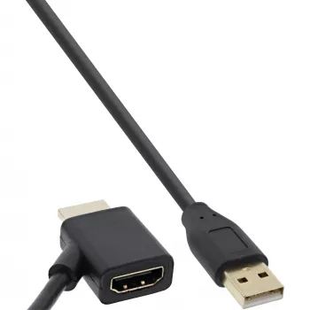 InLine HDMI-adapter M / F USB-A toitesisendiga 0,5 m