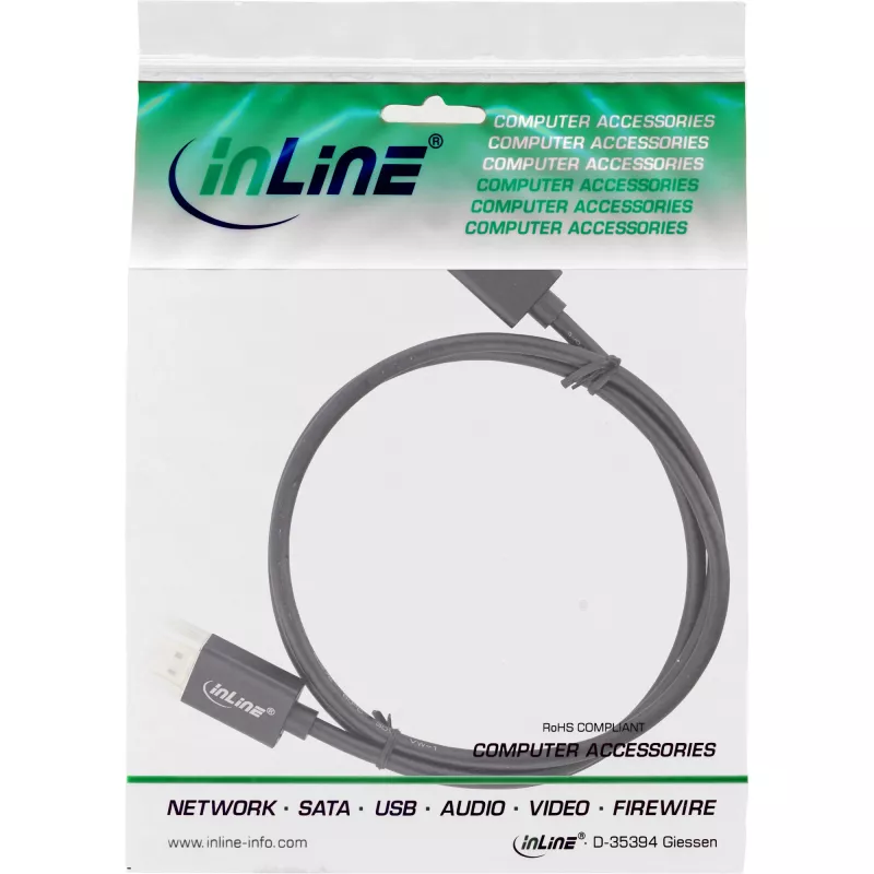 InLine DisplayPort 1.4 kaabel õhuke, 8K4K, must, kullatud kontaktidega, 1m