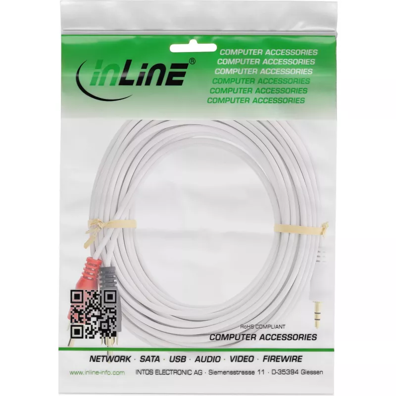 InLine 2x RCA kaabel isane / 3,5 mm isane valge/kuldne 7,5 m
