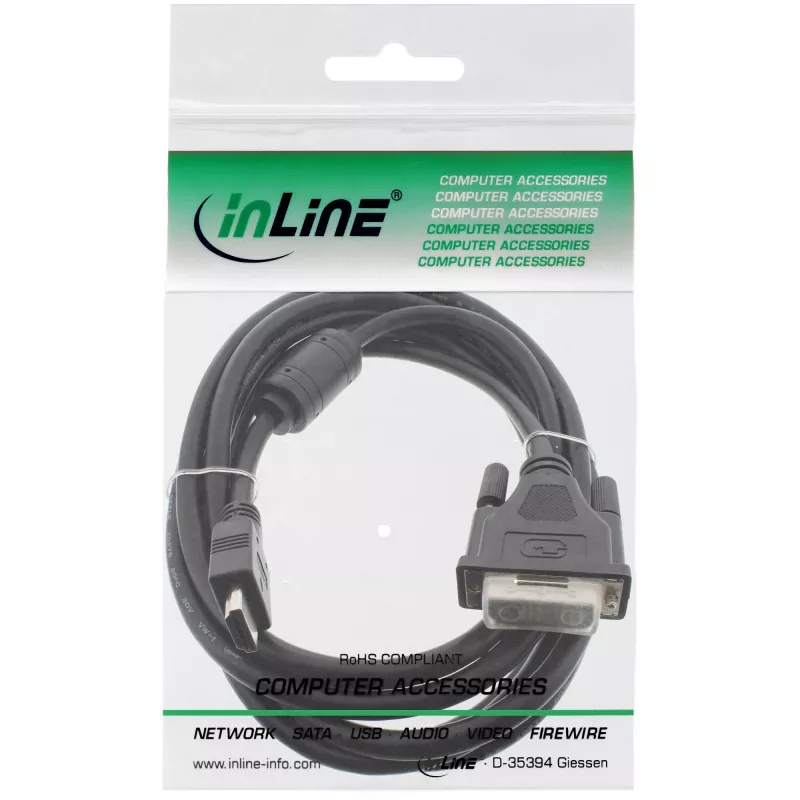 InLine HDMI-DVI kaabel 19 kontaktiga isane / 18+1 isane + ferriitsüdamik must 1,5 m