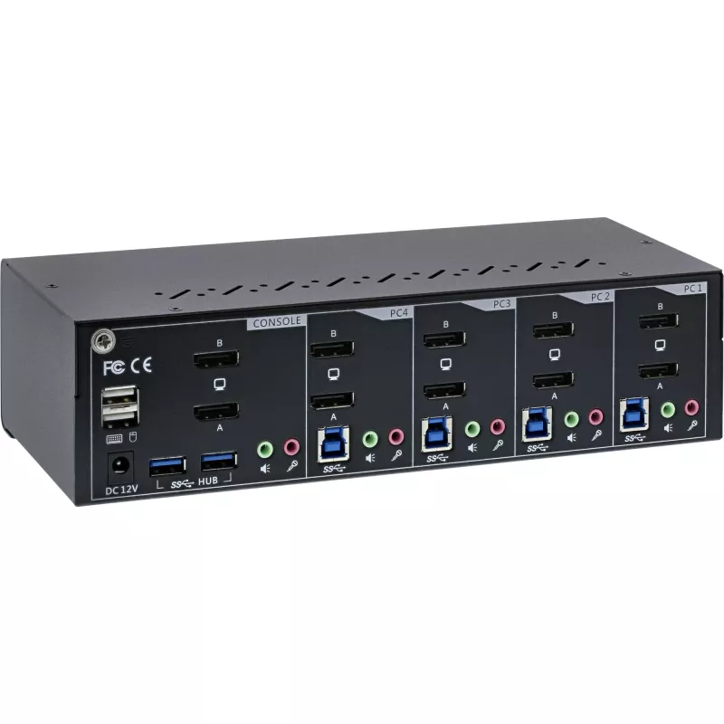 KVM laualüliti InLine 63654I 4-pordiline kahe monitoriga DP 1.2 4K USB 3.0 heli