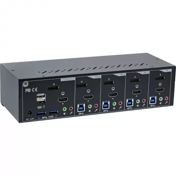 KVM-i töölaua lüliti InLine 62644I 4-pordiline kahe monitoriga DP+HDMI 4K USB 3.0 heli