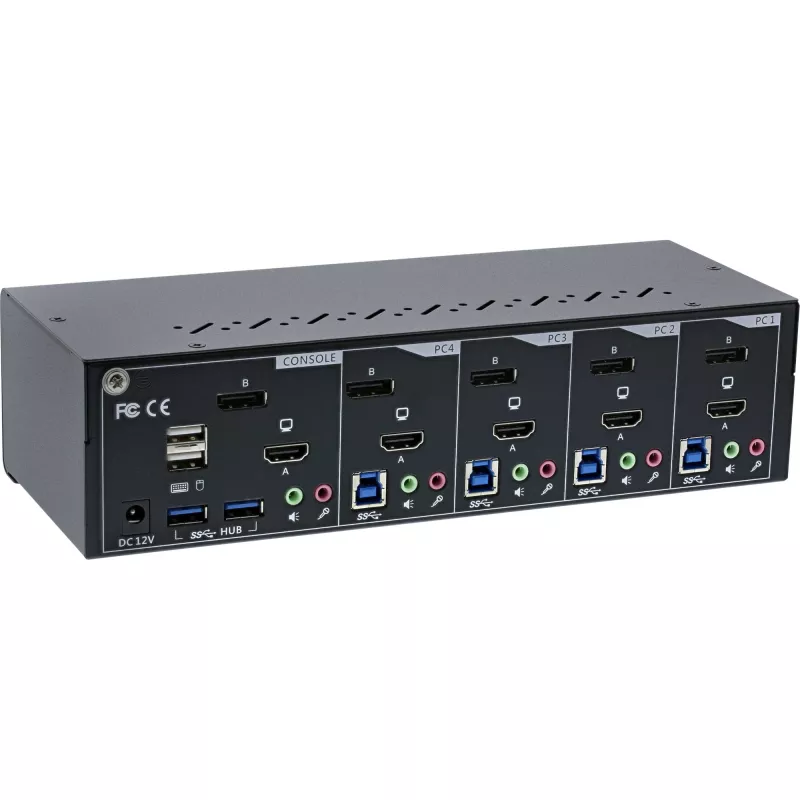 KVM-i töölaua lüliti InLine 62644I 4-pordiline kahe monitoriga DP+HDMI 4K USB 3.0 heli