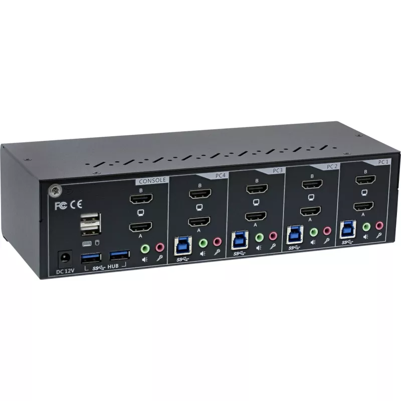 KVM töölaua lüliti InLine 62654I 4-pordiline kahe monitoriga HDMI 4K USB 3.0 heli