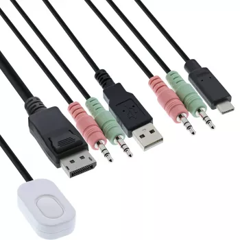 InLine KVM-lüliti, 2 pordiga, USB-C+DP DisplayPortile, 4K, heli, integreeritud kaabel