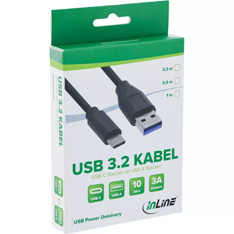 InLine USB 3.2 Gen.1x2 kaabel, USB-C isane / USB-A-pistik, must, 0,3 m