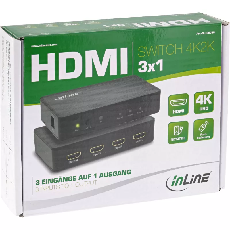 InLine HDMI lüliti, 3 pordiga, 4K2K@60Hz, HDCP 2.2