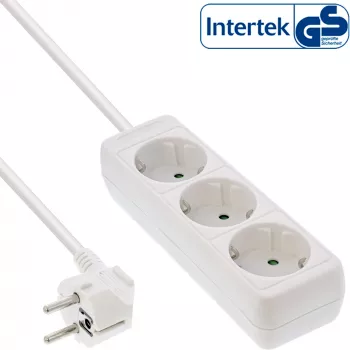 InLine pistikupesade plokk InLine 16433W 3 pesaga maanduskontaktiga CEE 7/3 valge 3m
