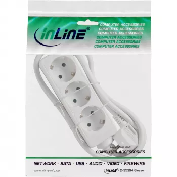 InLine pistikupesade plokk InLine 16433W 3 pesaga maanduskontaktiga CEE 7/3 valge 3m