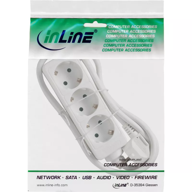 InLine pistikupesariba InLine 3-suunaline maanduskontakt CEE 7/3 valge 5 m