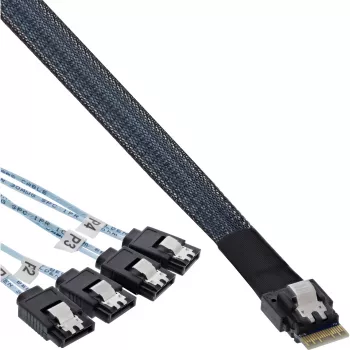 InLine õhuke SAS kaabel, SFF-8654 kuni 4x SATA 7-pin, 12Gb/s, 0,5m