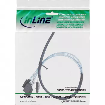 InLine õhuke SAS kaabel, SFF-8654 kuni 4x SATA 7-pin, 12Gb/s, 0,5m