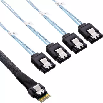 InLine õhuke SAS kaabel, SFF-8654 kuni 4x SATA 7-pin, 12Gb/s, 1m