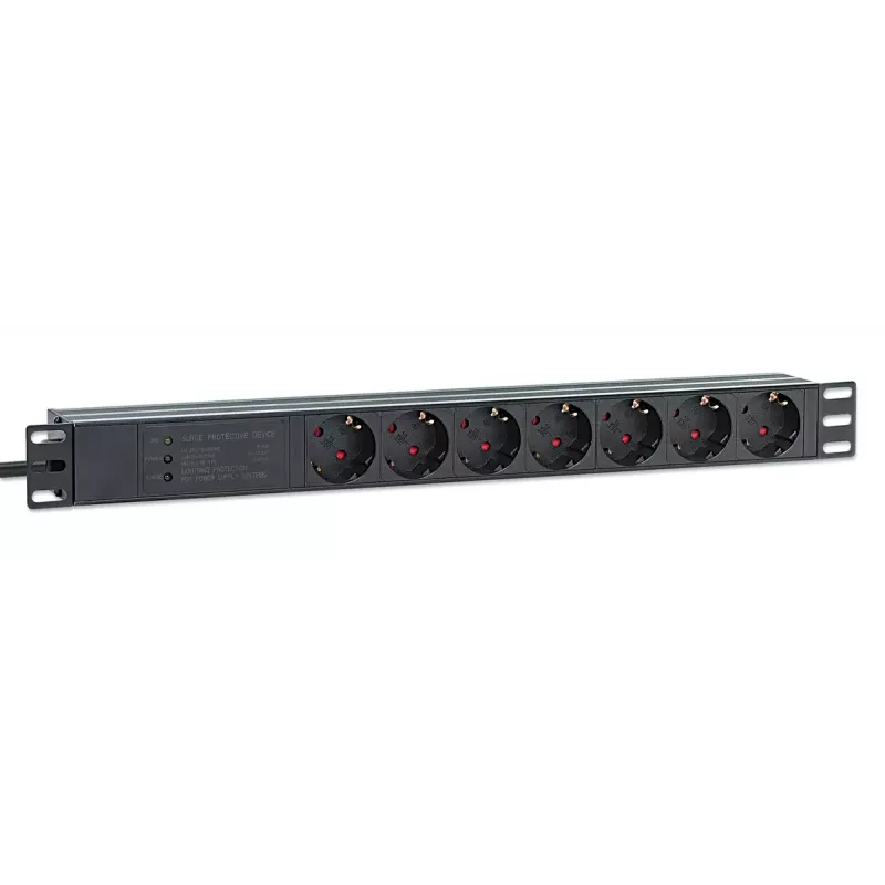 Intellinet 19-tolline 1U rackmount 7-suunaline PDU liigpingekaitse 16A 3m juhe