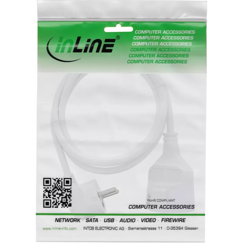 InLine toitepikendusjuhe, tüüp F, nurkne, valge, 2 m