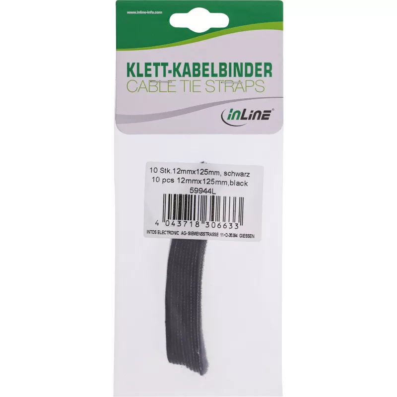 InLine kaabliribad takjakinnitusega 12x125mm 10 tk must