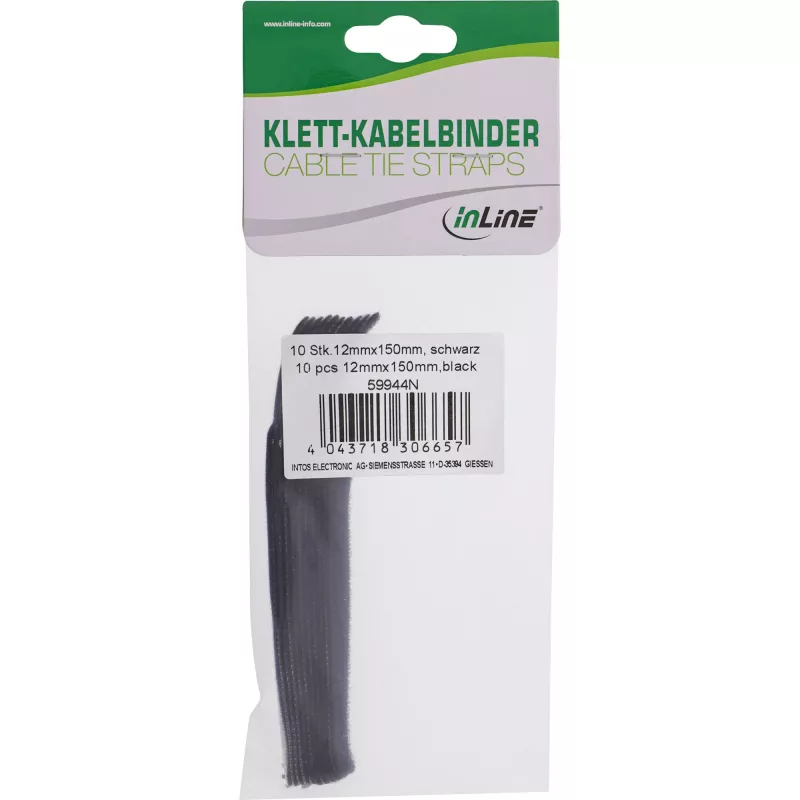 Takjakinnitusega kaablirihmad InLine 12×150 mm, 10 tk, must