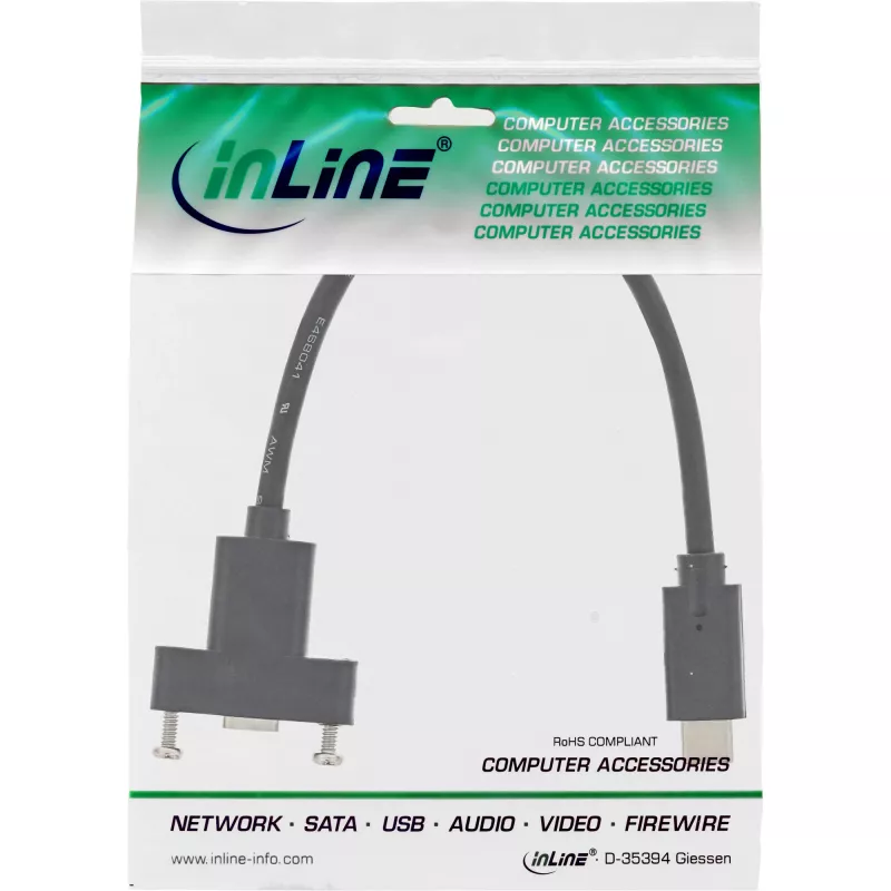 InLine USB 3.2 Gen.2 C isane / emane äärikuga kaabel, must, 0,20 m