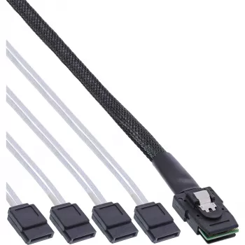 InLine SAS-kaabel, Mini SAS SFF8087 kuni 4x SATA, Crossover, OCF, 0,50 m