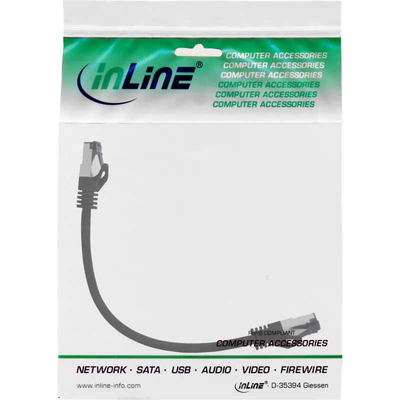 InLine paigalduskaabel S/FTP PiMF Cat.8.1 halogeenivaba 2000MHz must, 0,3m