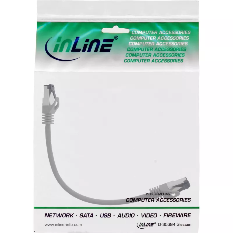 InLine paigakaabel, S/FTP (PiMf), Cat.8.1, 2000 MHz, halogeenivaba, hall, 0,3 m