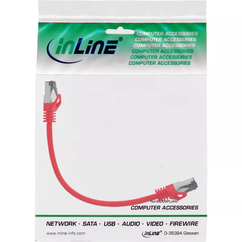 InLine patch-kaabel, S/FTP (PiMf), Cat.8.1, 2000 MHz, halogeenivaba, punane, 0,3 m