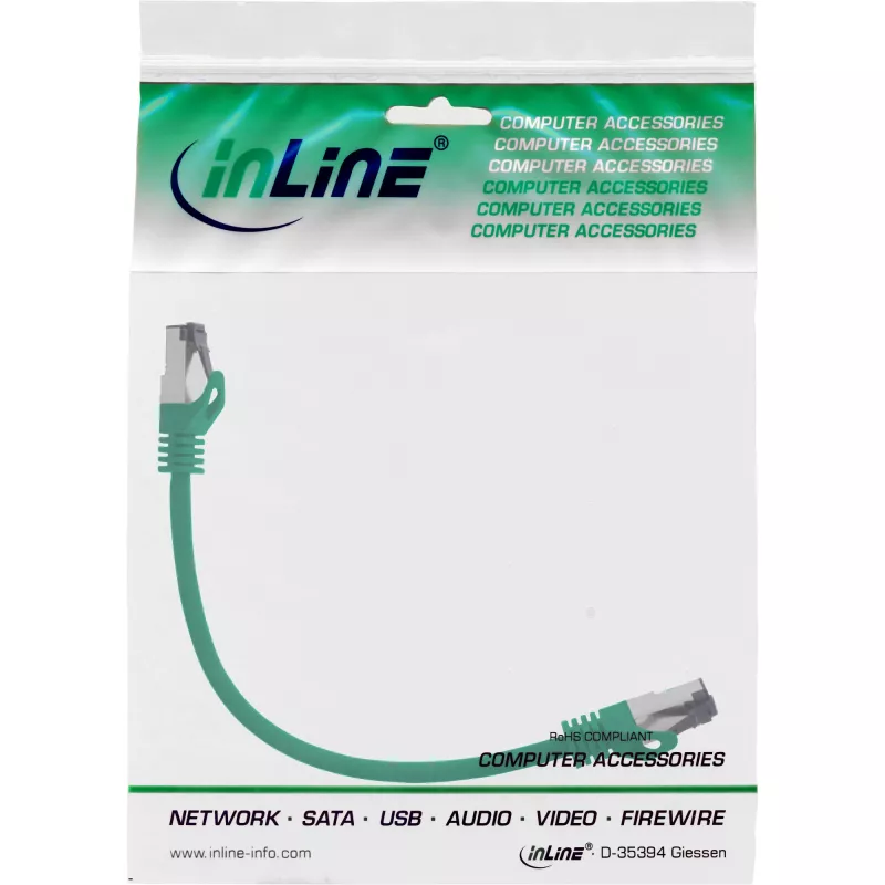 InLine patch-kaabel, S/FTP (PiMf), Cat.8.1, 2000 MHz, halogeenivaba, roheline, 0,3 m