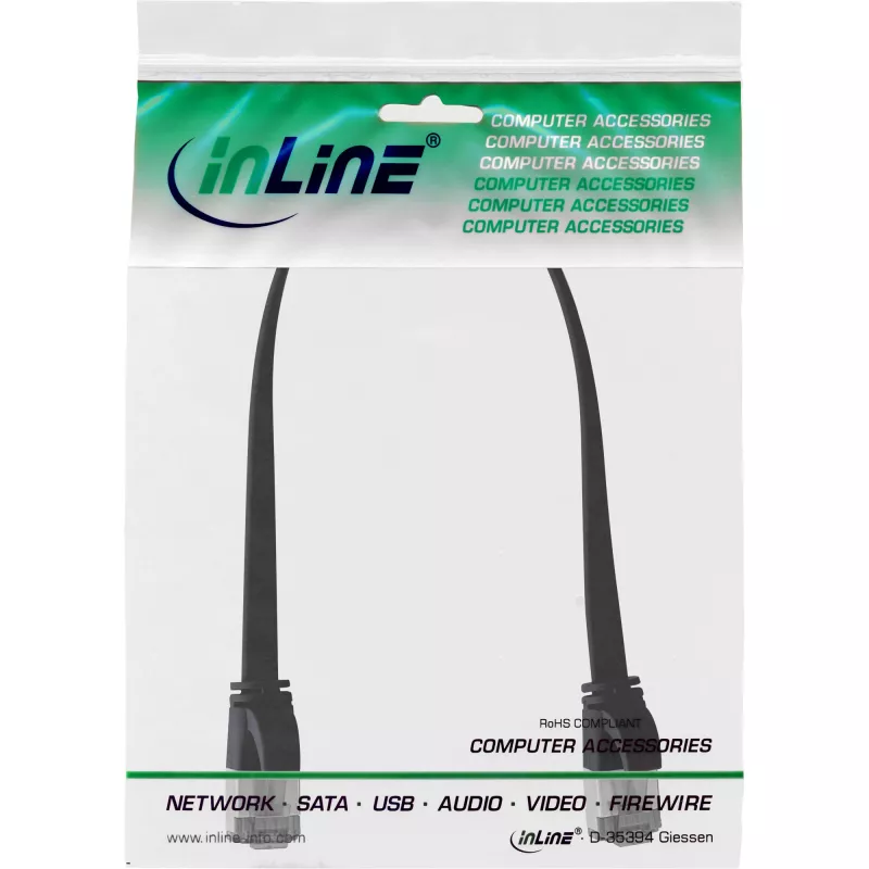 InLine patch-kaabel lame, U/FTP, Cat.8.1, TPE halogeenivaba, must, 0,3m