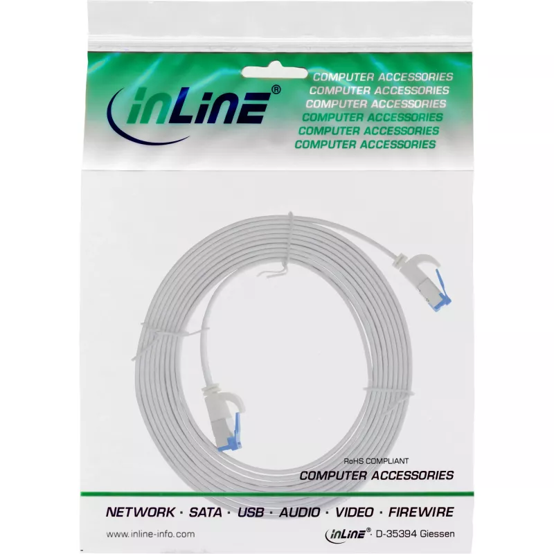 InLine lame patch-kaabel, U/FTP, Cat.6A, TPE halogeenivaba, valge, 1 m