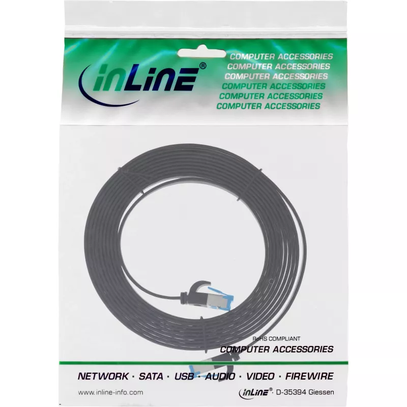 InLine lame patch-kaabel, U/FTP, Cat.6A, TPE halogeenivaba, must, 1 m