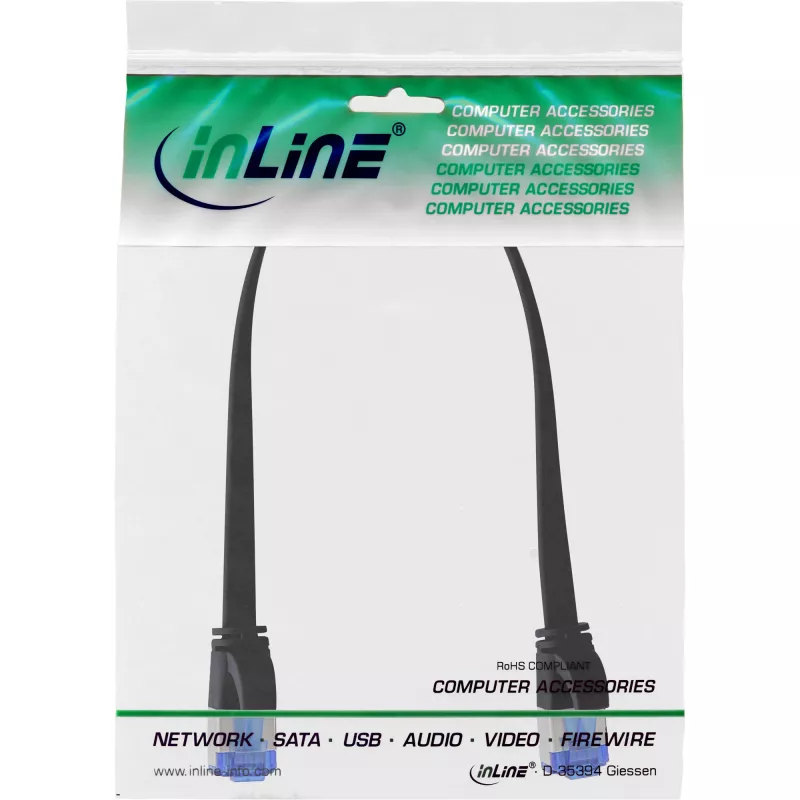 InLine lame patch-kaabel, U/FTP, Cat.6A, TPE halogeenivaba, must, 0.25m