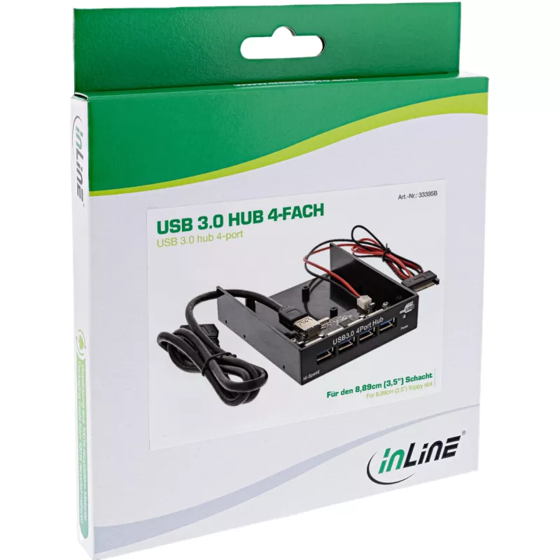 InLine 4-pordiline USB 3.0 paneelihub 3,5-tollise disketipesa jaoks, must