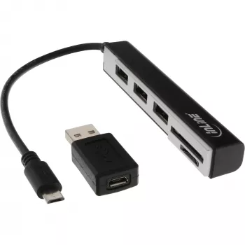 InLine USB OTG kaardilugeja ja 3 pordiga USB 2.0 jaotur SDXC ja microSD jaoks + adapter
