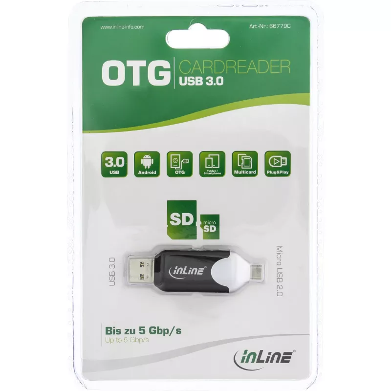 InLine USB3.0 kahe kaardilugeja, USB A ja Micro-USB 2.0 SDXC ja microSDXC jaoks