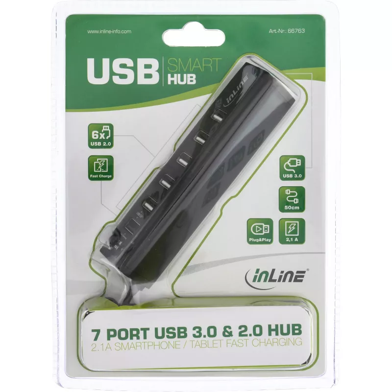 USB-jaotur InLine Smart Hub 7 pordiga USB 3.0 ja 2.0 ning kiirlaadimispordiga
