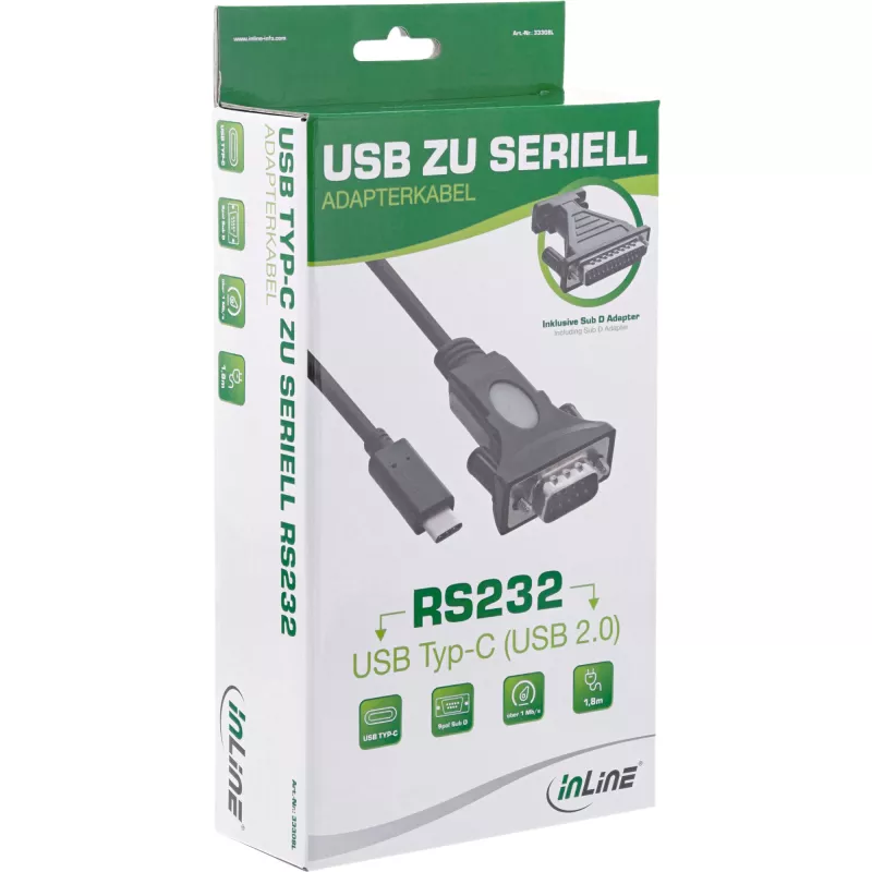InLine USB-C jadaadapteri kaabel, USB-C isane / DB9 isane, 1,8 m