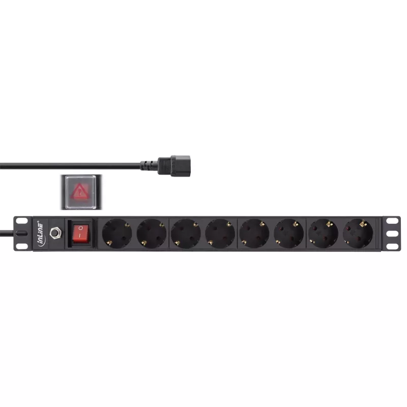 InLine 19-tolline pistikupesariba, 8-pesaline CEE7/7, C14 pistik, ülekoormuskaitse