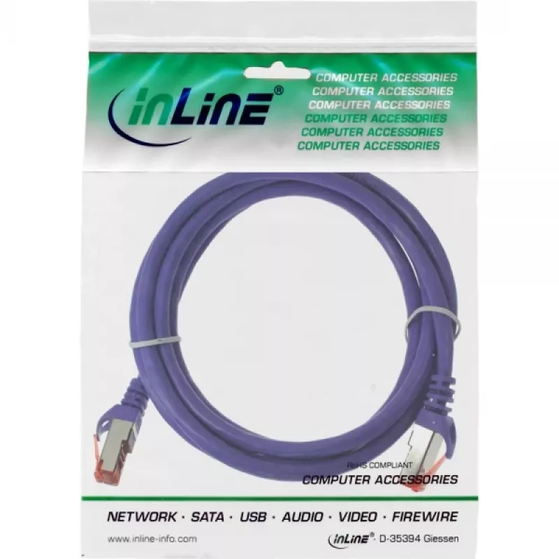 InLine patch-kaabel S/FTP PiMF Cat.6 250MHz PVC vask lilla 0,3m
