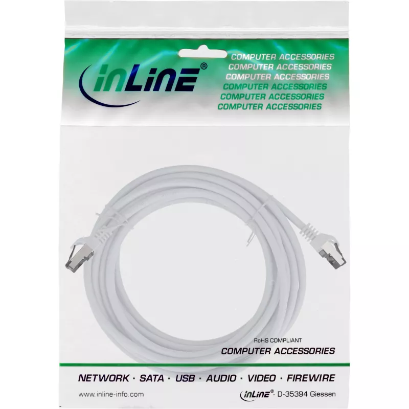 InLine patch-kaabel, S/FTP (PiMf), Cat.8.1, 2000 MHz, halogeenivaba, valge, 7,5 m