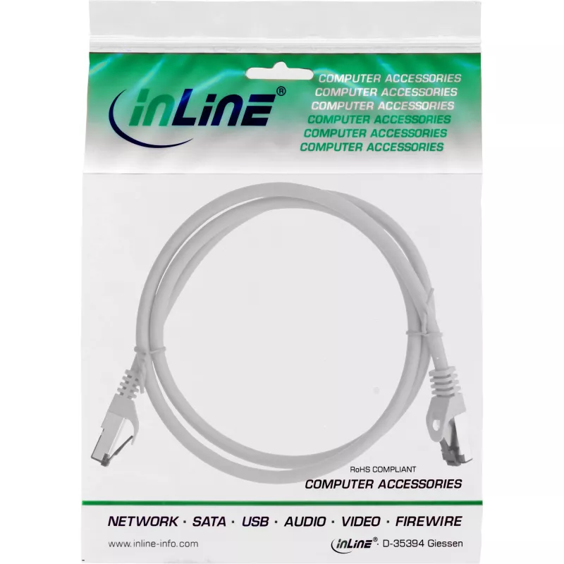 InLine patch-kaabel, S/FTP (PiMf), Cat.8.1, 2000MHz, halogeenivaba, hall, 1m
