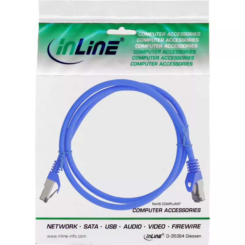 InLine patch-kaabel S/FTP PiMF Cat.8.1 halogeenivaba 2000 MHz sinine, 1,5 m