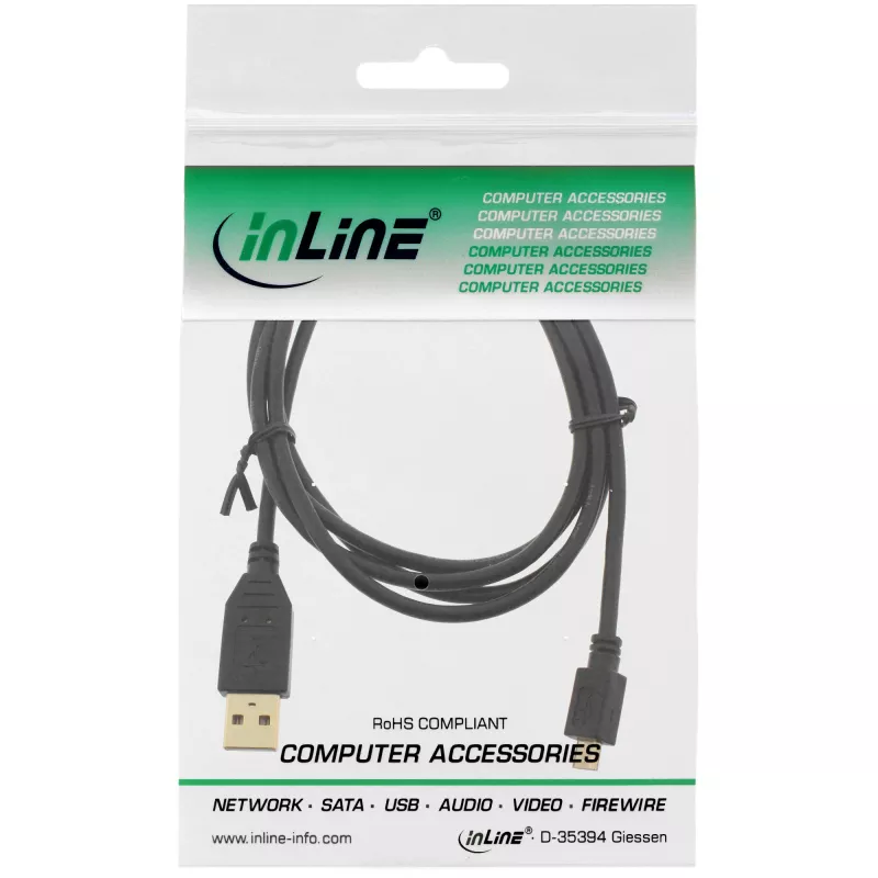 InLine Micro USB 2.0 kaabel USB Type A-pistik / Micro-B-pistik, must, 5m