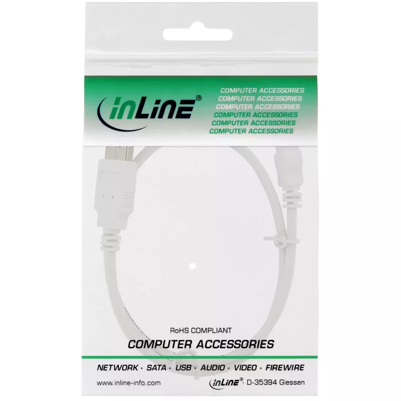 InLine USB 2.0 minikaabel, A-tüüpi isane / mini-B-pistik (5 kontakti), valge, 1 m