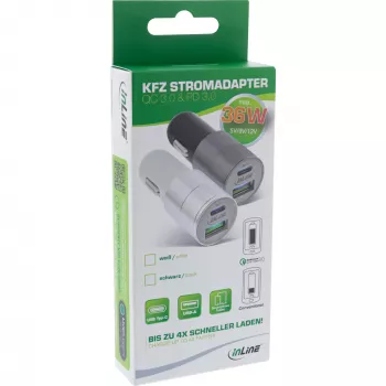InLine USB autolaadur toiteadapter Quick Charge 3.0, valge