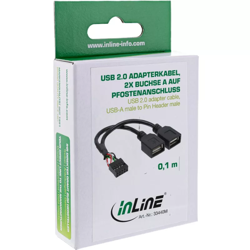 InLine USB 2.0 adapterkaabel sisemine 2x USB A-tüüpi emane / emaplaadi pesa
