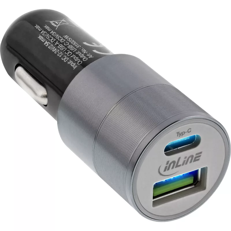 InLine USB-autolaadur toiteadapter Quick Charge 3.0, must