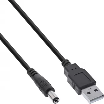 InLine adapterkaabel, USB A-pistik pistik - DC 5.5x2.10mm pistik, must, 1m