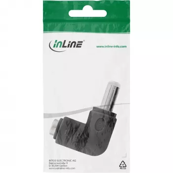 DC adapter InLine 5.5×2.5 mm nurkpistik isane–emane, 5 V sisend, siseruumides, must